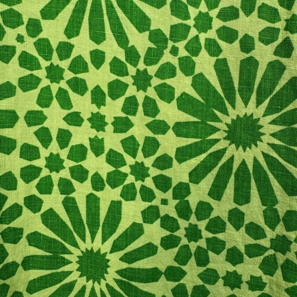 Flax Size 2G 100% Linen Stretched Top Midi Dress Green Mod Print Asymmetrical - Picture 7 of 9